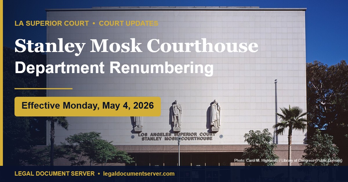Stanley Mosk Courthouse Department Renumbering &mdash; Effective Monday, May 4, 2026